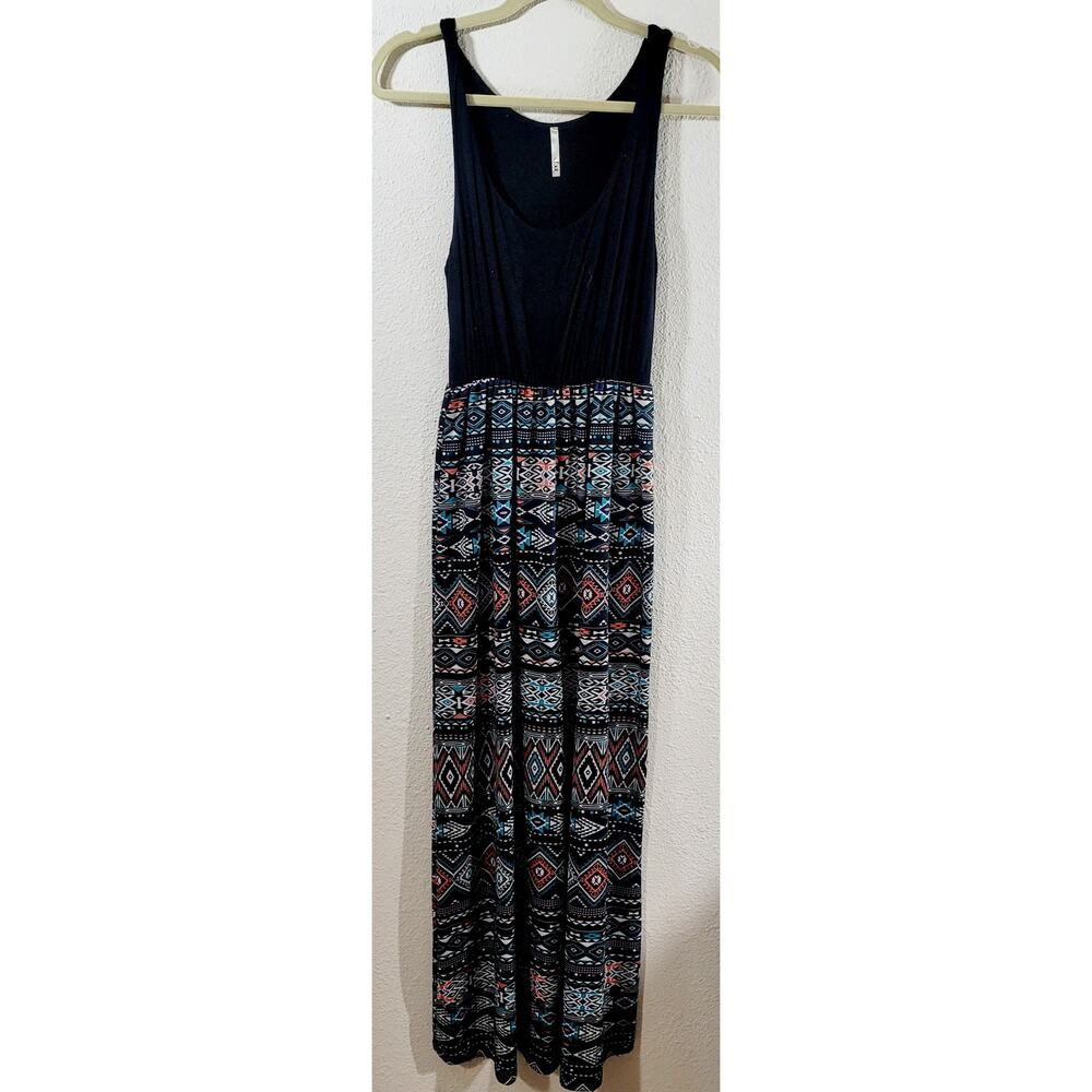 Voll Black Green Orange Aztec Print Maxi Dress Small / Medium Lightweight Soft